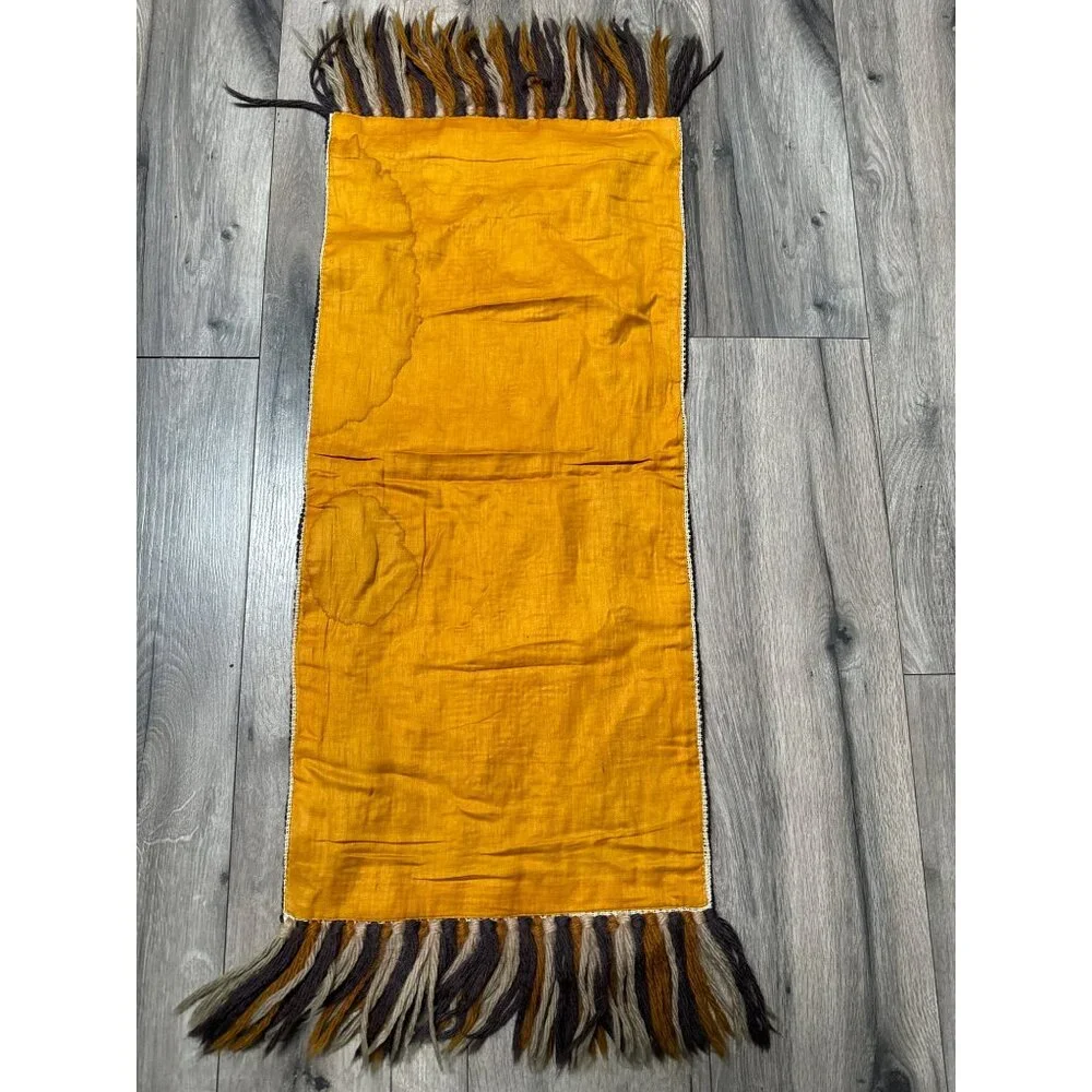 Handwoven Bohemian Runner Rug With Geometric Patterns & Tassels Red Gold Gray